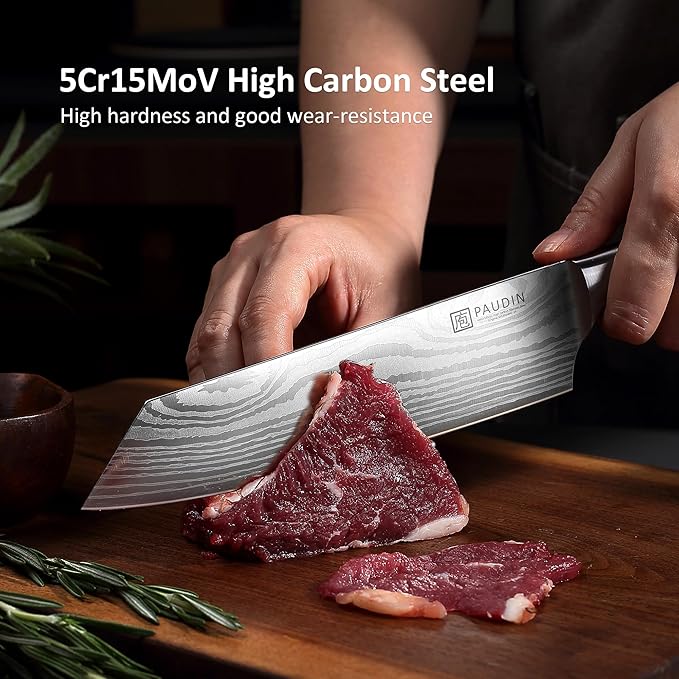 PAUDIN Kiritsuke Chef Knife, 8 Inch Japanese Kitchen Knives, 5Cr15MoV High Carbon Stainless Steel, Pakkawood Handle, with Protective Sheath & Gift Box