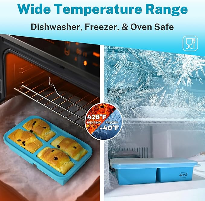 2 Pack Silicone Freezer Trays with Lids, BPA Free Soup Freezer Containers, 1 Cup Silicone Freezer Molds for Soup, Broth, Sauce and Ice