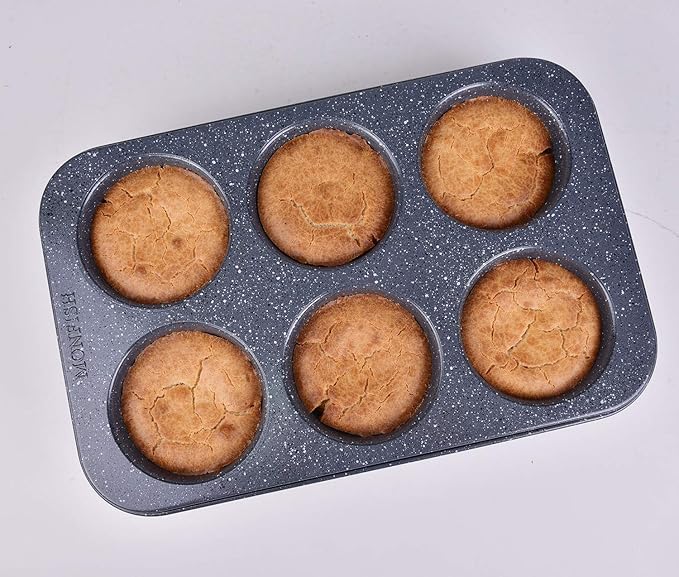 Monfish Jumbo Deep Muffin pan 6 cup large cupcake pan gray granite finish Carbon steel muffin tin 3.5x3inch cup (deep 6 cup)