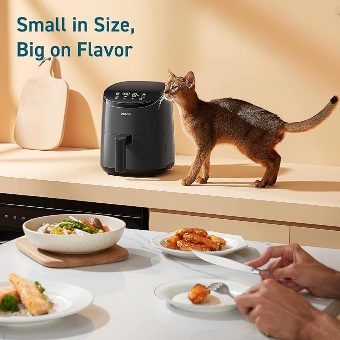 Cosori Mini Air Fryer & Rice Cooker Combo, 2.1 Qt, 4-in-1 Airfryer, Bake, Roast, Reheat, 18 Functions Multi Cooker, Stainless Steel, Quietest Operation