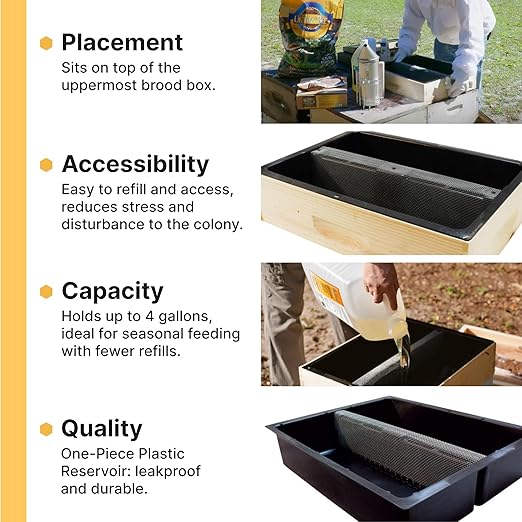 Mann Lake Top Hive Feeder with Unpainted Wood Super, Leakproof Single Piece Plastic Reservoir, Galvanized Steel Safety Screen, Deep High Capacity Feeder Insert for Honey Bees