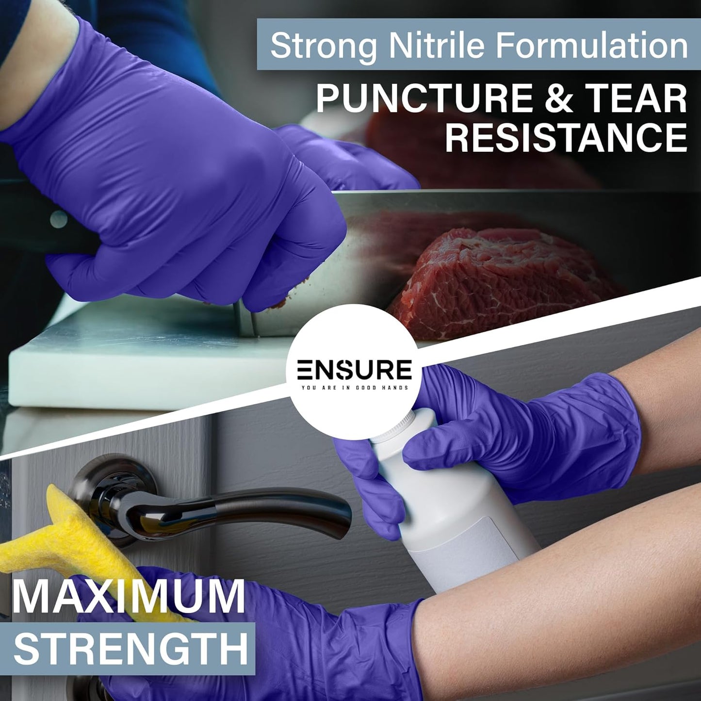 EnSure Nitrile Exam Gloves, Powder-Free, Latex-Free, Chemo Rated, Non-Sterile, Light Duty, Textured Tips, Medical, Surgical, Food Safe, Cleaning, Dental, Lab Use - 3 Mil (X-Large, 2000 Count)