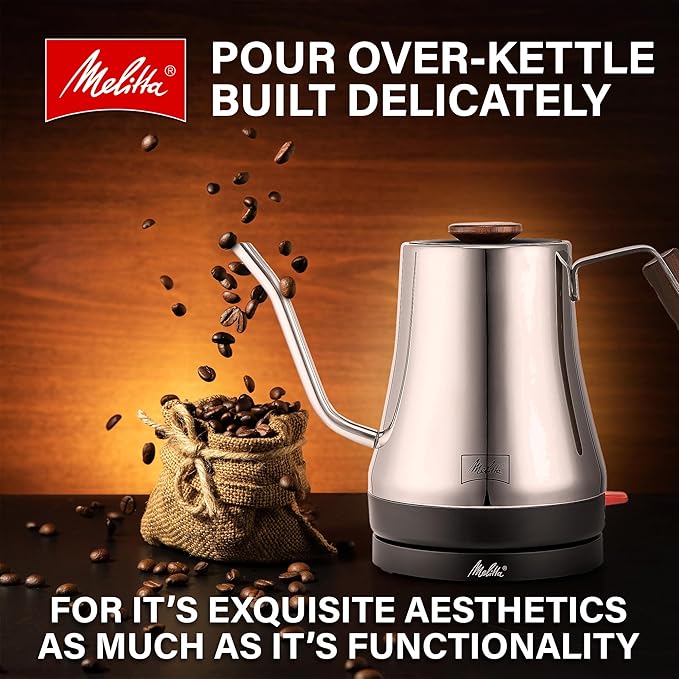 Melitta Precision Pour X Stainless Steel Gooseneck Electric Kettle with Wooden Handle and Knob