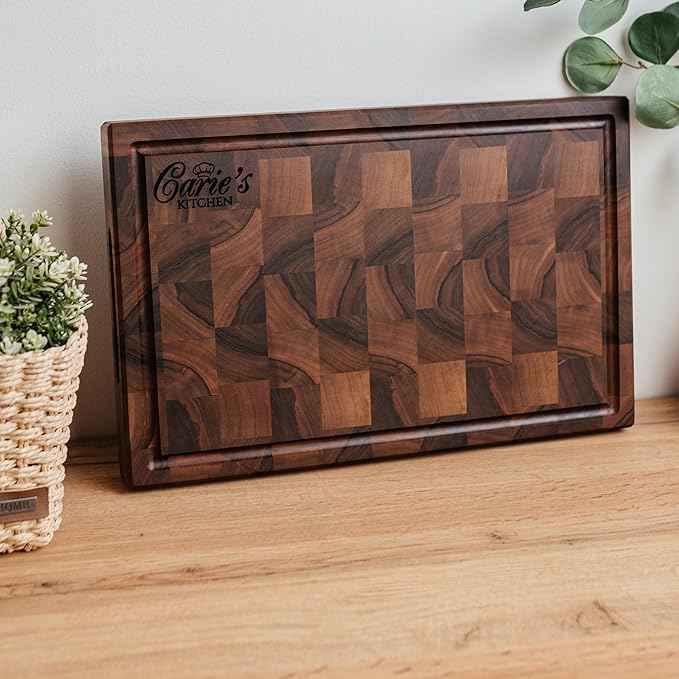 Handmade Personalized Walnut End Grain Cutting Board – Custom Engraved Wood Chopping Block, Perfect Gift for Home Chefs by GrainWoods (19x13x2 Inches)