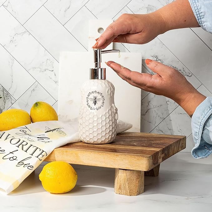 Young's Inc Ceramic Soap Dispenser, Happy Camper Buffalo Plaid Shampoo and Conditioner Dispenser, Modern Bathroom Essential with Plastic Pump, 5"