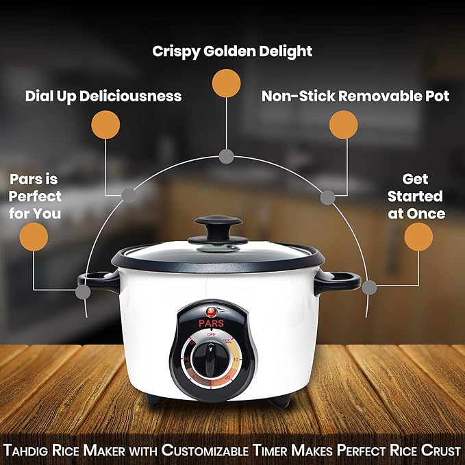 Pars Automatic Persian Rice Cooker - Tahdig Rice Maker Perfect Rice Crust, 5 Cup