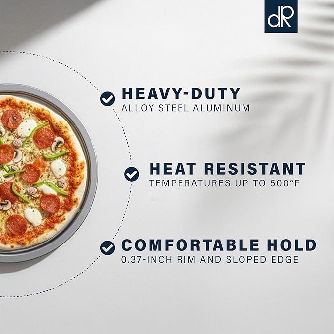 DecorRack 13 Inch Alloy Steel Pizza Pan, Non-Stick Coating, Serving Tray, Round Baking Tray for Oven Use (2 Pack)