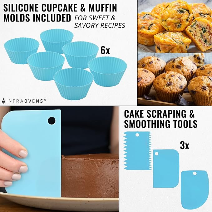 Air Fryer Baking Pan Set For Ninja Air Fryers AF141, AF181 5qt 6.5qt, Freezer and Airfryer Bakeware Sets with Cupcake Liners & Kitchen Conversion Chart, Nonstick Round Cake Molds for Baking