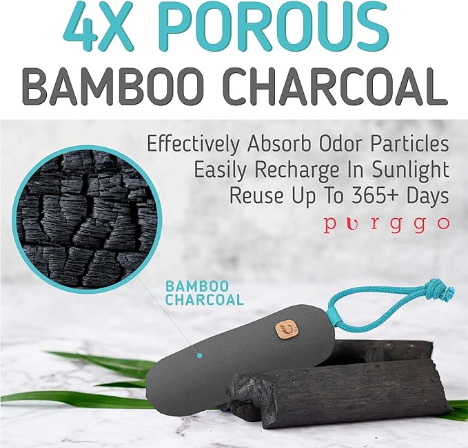 PURGGO Bamboo Charcoal Shoe Deodorizer Air Purifying Bag - Natural Odor Eliminator - Last 365+ Days - No Chemicals - Air Freshener for Shoes and Closet - Remove Odor Naturally - [2 Pack] [Gray]