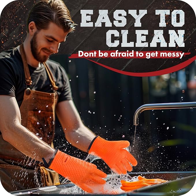 KITCHEN PERFECTION Silicone Smoker Oven Gloves -Extreme Heat Resistant BBQ Gloves -Handle Hot Food Right on Your Smoker Grill Fryer & Pit | Waterproof Oven Mitts |Superior Value Set+3 Bonuses