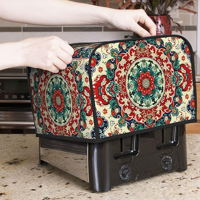 Traditional Retro Pattern Covers for 4 Slice Toasters,Cute Country Bread Machine Cover with Handle,Washable Stain Resistant Kitchen Small Appliance Cover Dining Decor