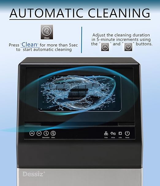 Dessiz Commercial Ice Maker Machine, 100Lbs/24H Freestanding Undercounter Ice Maker with 45pcs Storage Capacity, Self-Cleaning Ice Machine for Home, Bar, Restaurant, Office, Outdoor
