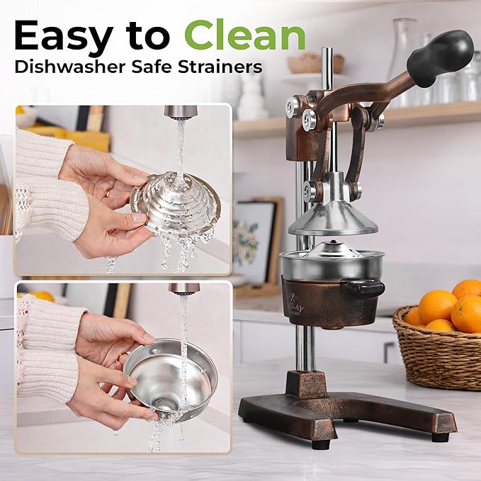 Zulay Kitchen Cast Iron Juicer - Heavy Duty Manual Juicer with Detachable Strainers for Easy Cleaning, Orange Juice Press for Citrus Fruits, Perfect for Bartenders, Juice Lovers & Health Enthusiasts