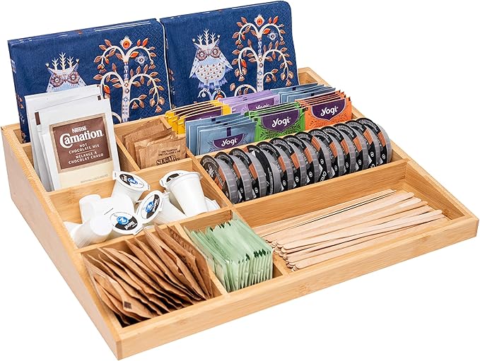 Theodore Bamboo Desk Organizer, 10 Compartment Desktop Organizer for Office Supplies, Mail, Pens and Notebooks, Wooden Countertop Organizer for Home Office Desk