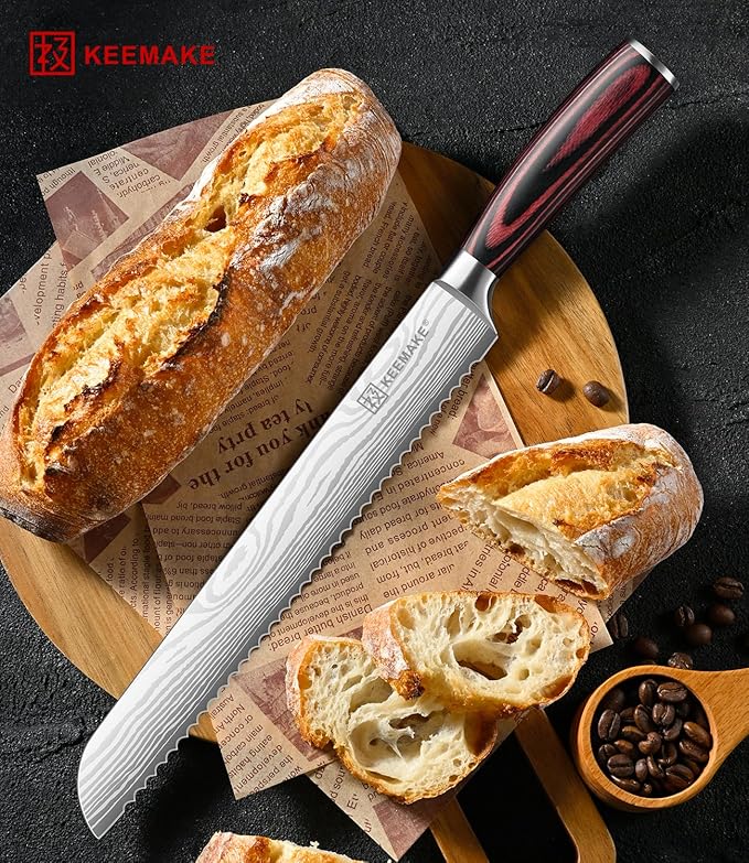 KEEMAKE 10 Inch Bread Knife for Homemade Bread - Ultra Sharp for Serrated Sourdough, Crusty Artisan Loaves, Bagels & Cake, High Carbon Stainless Steel Slicing Knife with Cover & Mom Gift Box