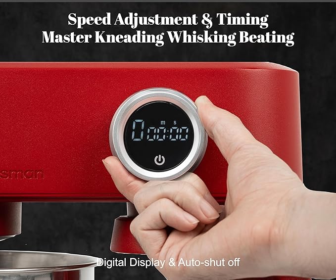 Stand Mixer Heavy Duty - All Metal Kitchen Standing Mixer 5.3 Quart with 4 Stainless Steel Attachments, DC Motor & Multifunctional Power Hub, 8-Speed & Timer, Lower Noise (Red)