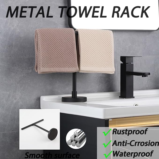 GERZWY Modern Hand Towel Holder Tree Rack Free Standing SUS 304 Stainless Steel Countertop Towel Ring, Matte Black DZY06-BK