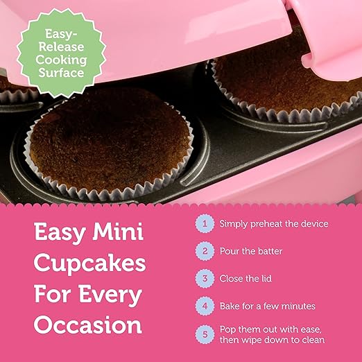 Babycakes Mini Cupcake Maker by Select Brands - Cupcake Iron for Birthdays, Parties & More - Features Non-Stick Coating - Cupcake Machine for Kitchen Appliances - 4 Mini Cupcakes