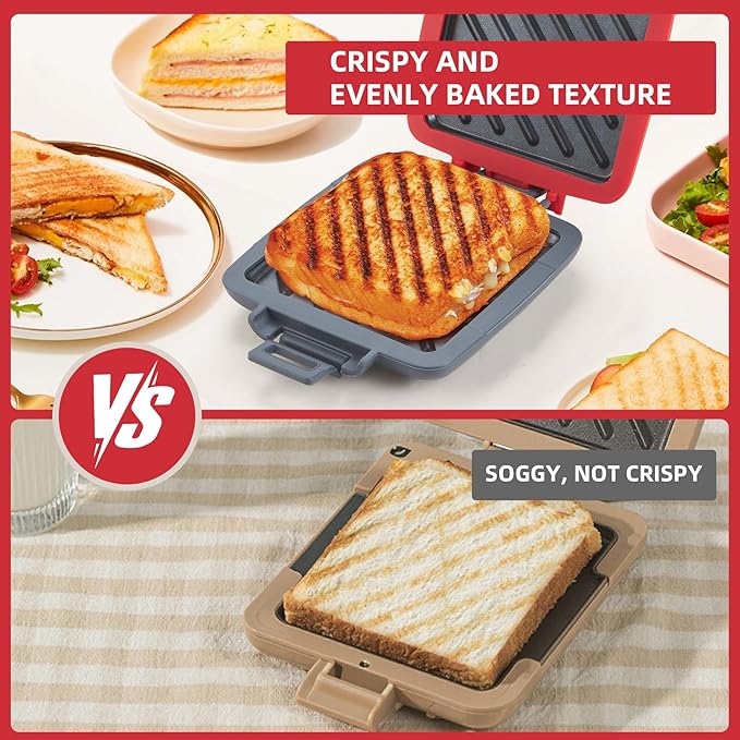 Microwave Toastie Sandwich Maker, Snack Maker & Panini Press, Removable Non-Stick Plates, Silicone Microwavable Cookware, Heatwave Technology for house cooking&baking, Red
