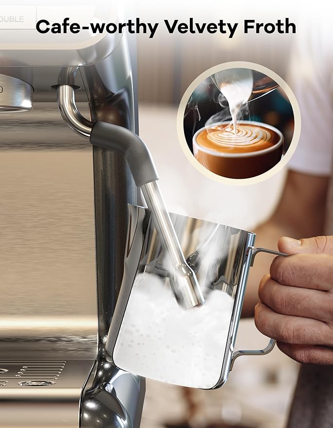 GarveeHome Espresso Machine With Grinder, 20 Bar Semi-Automatic Espresso Coffee Maker With Milk Frother Steamer Wand Cappuccino Latte Macchiato, 95 oz Water Tank, PID Temperature Control, Dark Gray