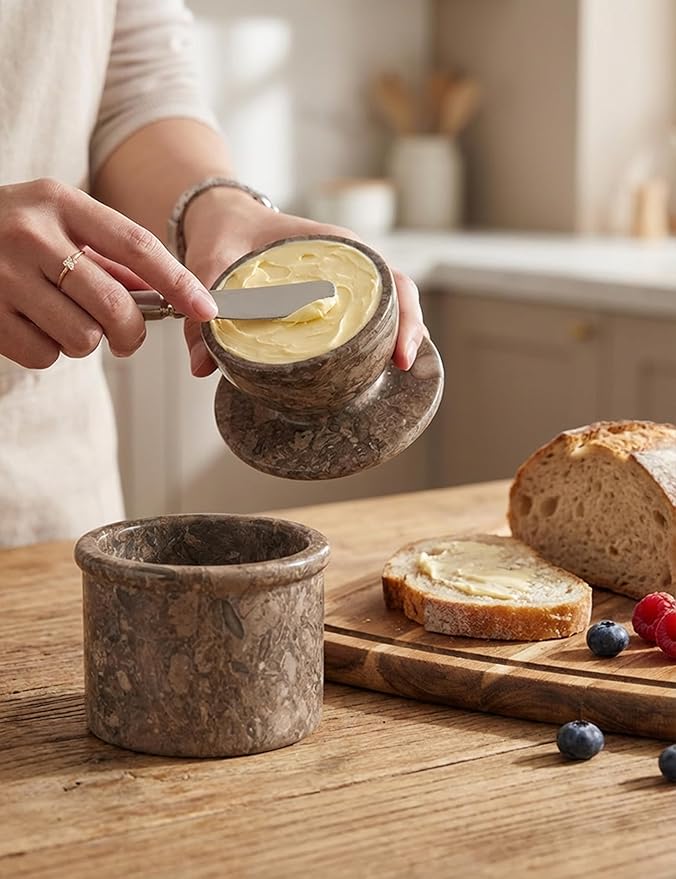 Radicaln Marble Butter Keeper 4.25" Inches Oceanic Handmade Butter Crock For Spreadable Butter Ideal Butter Crock For Counter With Water French Butter, Crock Pot For Home