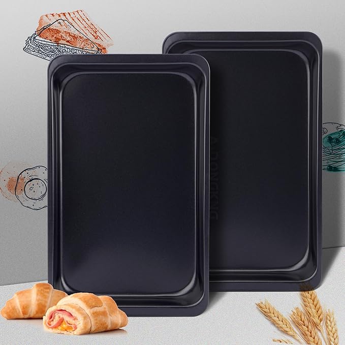 Baking Sheet Pans, Cookie Tray, Nonstick Heavy Carbon Steel Bakeware, 2-Pack, 12 X 7.5 Inches (Inner 11 X 6.9)