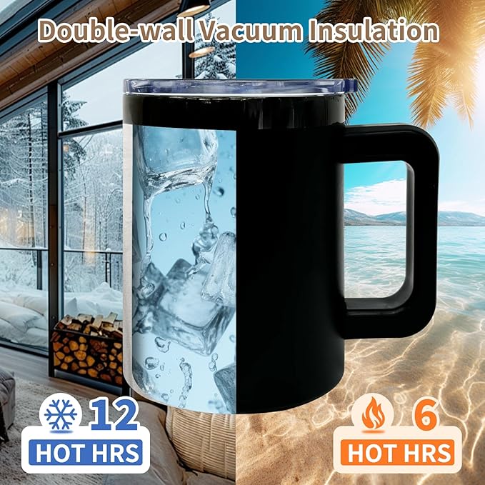 10 oz Tumblers with Handle and Straw Stainless Steel Insulated Coffee Mug for Laser Graving 20oz Powder Coated Cup with Black Plated(Black,6 pack)