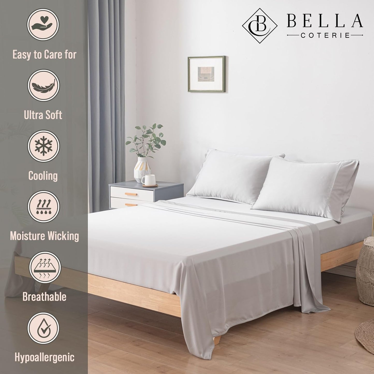 Bella Coterie Luxury Bamboo Viscose Twin XL Size Sheet Set | 100% Organically Grown | Ultra Soft | Cooling for Hot Sleepers | 18" Deep Pocket [Ivory]
