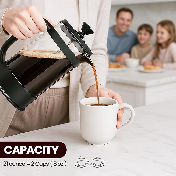 Utopia Kitchen Borosilicate Glass French Press Coffee Maker 21 Oz, Heat-Resistant Cafetiere & Tea Maker, Thickened Glass Coffee Press for Travel and Camping, Black