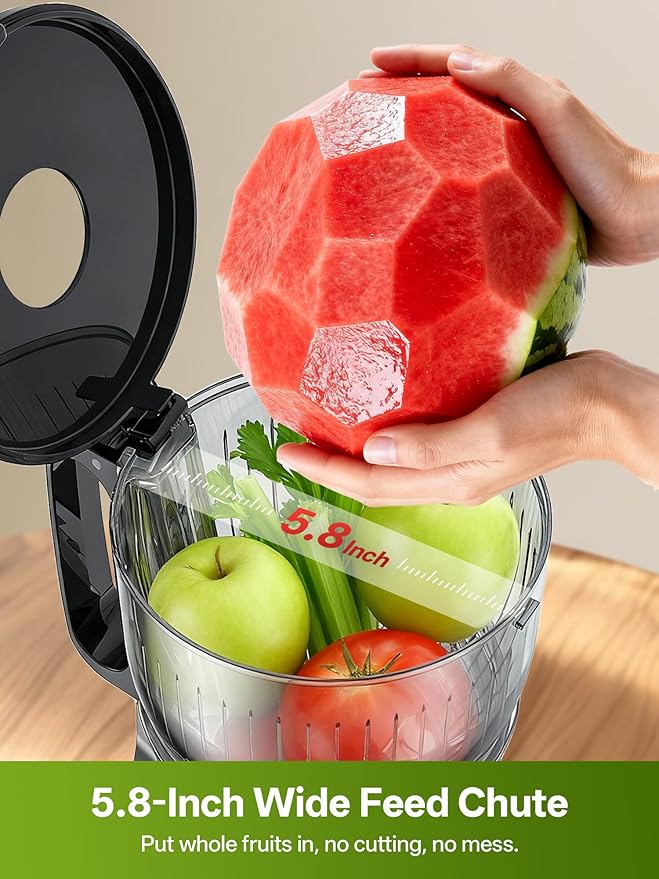 Juicer Machines with 5.8" Large Feed Chute, 400W Cold Press Juicer for Whole Vegetables and Fruits, Slow Masticating juicer Easy to Clean Juice Extractor Machine High Juice Yield