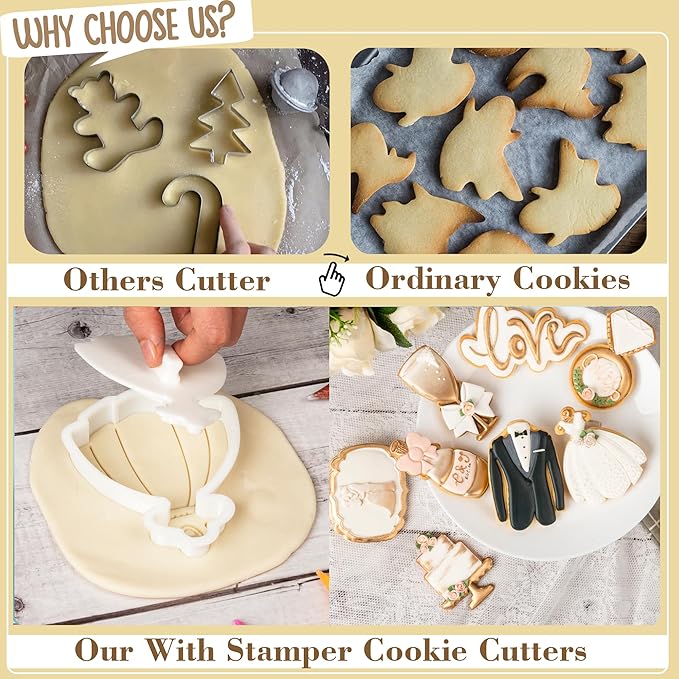 Wedding Cookie Cutters Cutter Wedding Dress Molds 3.5" with Plunger Stamps Baking Dough Tools Cake Shapes PLA Accessories for Birdesmaid Decorative Party Kitchen Supplies