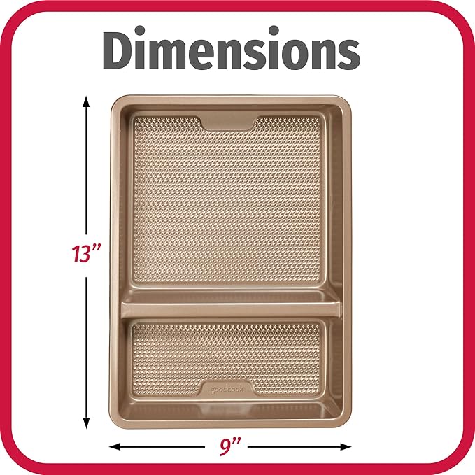 GoodCook 9x13-Inch Nonstick Divided Baking Pan – 2-in-1 Textured Oblong Scratch-Resistant Carbon Steel for Meal Prepping & Sheet-Pan Dinners