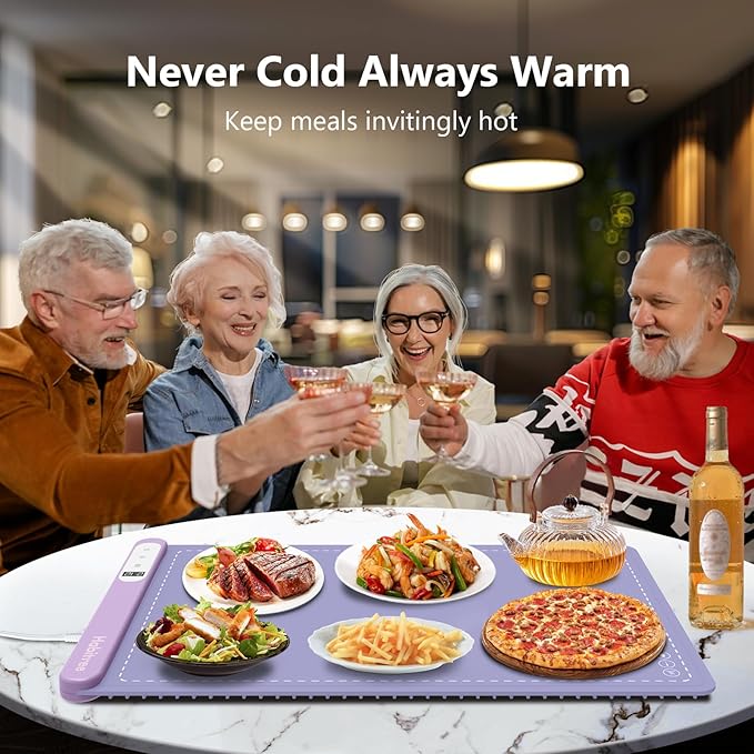 3-Pack Silicone Food Warming Mat & Food Warmers for Parties Buffet - Rapid Heating 6-Level Temp Control, Rollable Portable Easy Clean - Value Set for Gatherings & Home Daily Use（Purple）