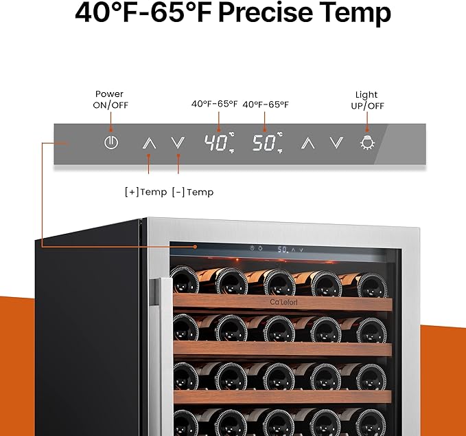 Ca'Lefort 24 Inch Wine Fridge, 61 Bottle Wine Cooler Refrigerator, 40-65°F Wine Refrigerator Glass Door, 3 LED Wine Fridge, Built-in or Freestanding Fridge for Home/Bar/Kitchen (5.65 cu.ft)