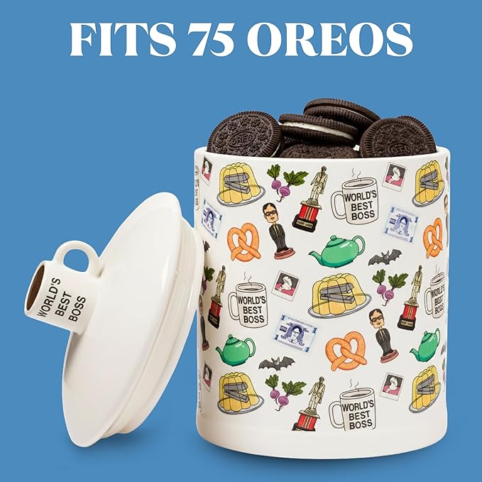 Silver Buffalo The Office Dunder Mifflin World's Best Boss Classic Icons Ceramic Cookie Snack Jar (Large)