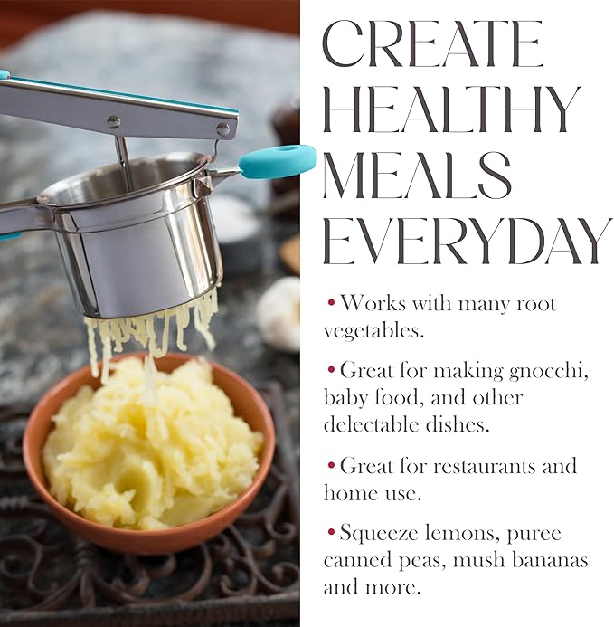 Bellemain 15 oz Large Potato Ricer | Heavy-Duty Stainless Steel Potato Ricer & Masher | Perfect for Mashed Potatoes | Ricer Kitchen Tool with Fixed Disc (Blue)