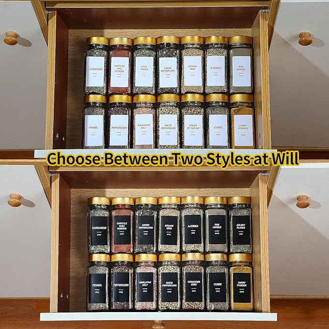 Glass Spice Jars with Label, 36 Pcs Spice Jars with Shaker Lids-4 oz Gold Spice Seasoning Jars Bottles Containers Set for Spice Rack (36)