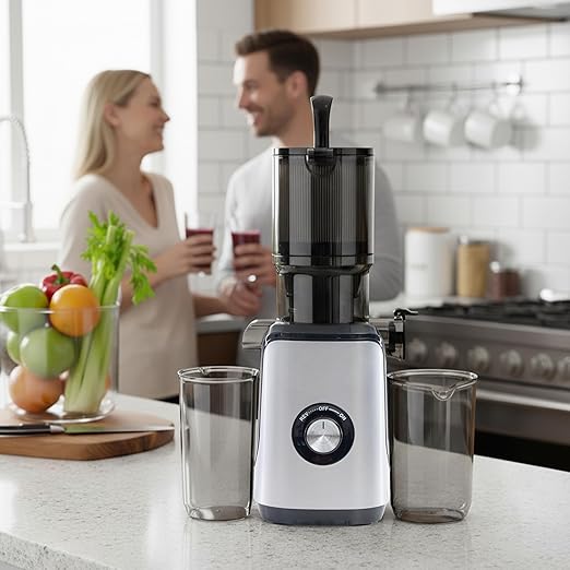 HealSmart Cold Press Masticating Juicer, Wide Feed Chute Accommodates Whole Produce, Premium Juice Extractor with High Yield, BPA-Free & Easy Clean, Silver
