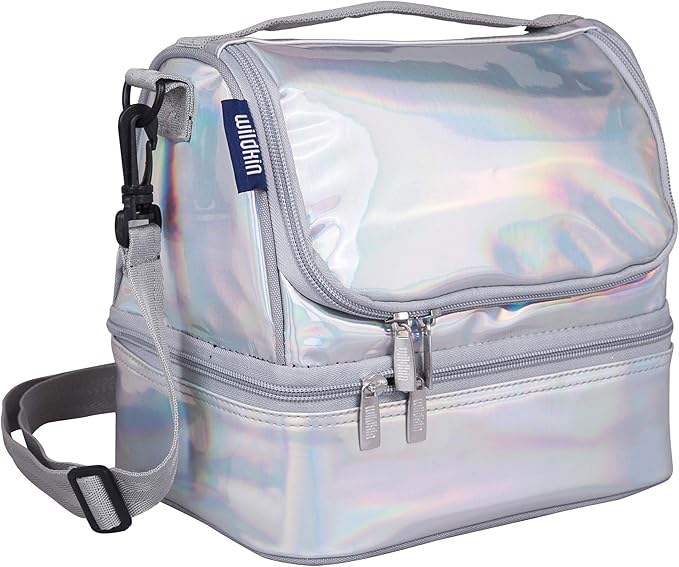 Wildkin Kids Two Compartment Insulated Lunch Bag – Keeps Food Hot or Cold, Easy-Clean Lining, Leak-Resistant & BPA-Free – Boys & Girls, Ideal for School, Travel & Daycare – Holographic