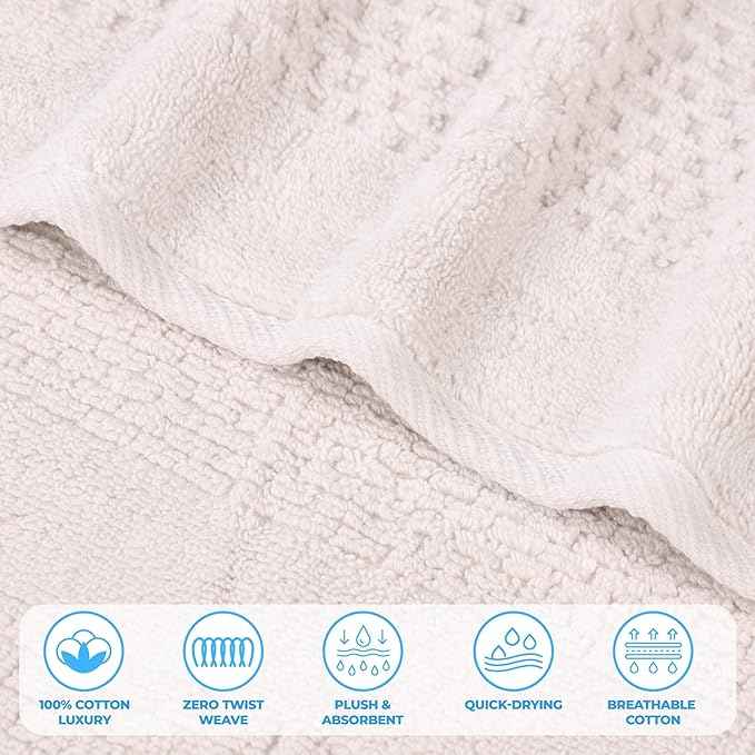 Superior Playa Zero Twist Cotton Medium Weight Small Towels, for Kitchen, Bathroom, Shower, Spa, Plush, Quick Dry, Ultra-Soft Essentials, Waffle Textured, Face Towels Washcloths, Set of 12, Silver