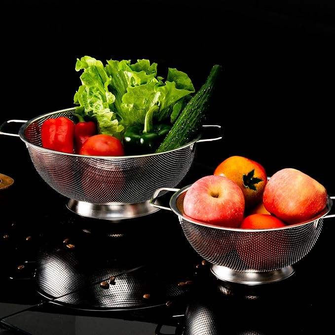 Colander Stainless Steel 5-Quart, Strainer for Kitchen Food, Dishwasher Safe