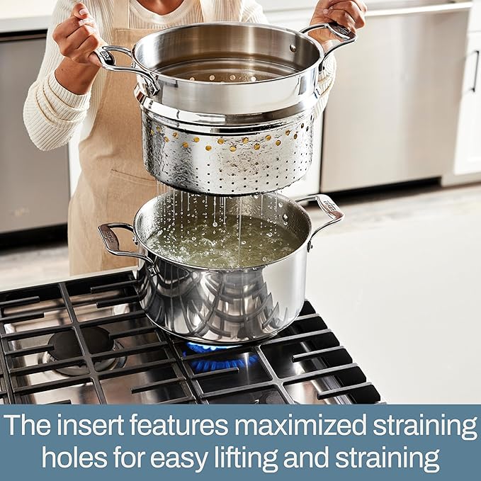 All-Clad Stockpot 12 qt Stainless Steel Multipot With Insert & Lid, Stainless Steel Pot, Induction, Oven Broiler Safe 600F Skillet, Professional Cookware, Silver