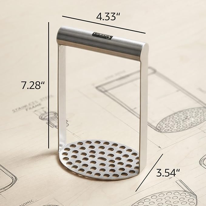 LURCH Germany Heavy Duty Potato Masher With Horizontal Handle | Avocado Masher | Versatile Food Masher For Vegetable | Made of Durable Stainless Steel | 7.5 Inches - Silver