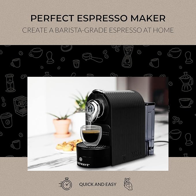 ChefWave Káva Espresso Machine - Nespresso-Compatible, 20 Bar Pressure, Fast Heat-Up, Compact Design, Auto Off, Dishwasher-Safe Water Tank
