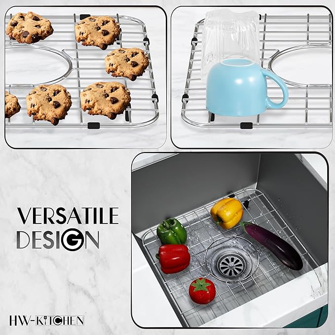 HW Kitchen 12" x 10" Stainless Steel Sink Rack - Farm Sink Protector, Mat, Drying Rack