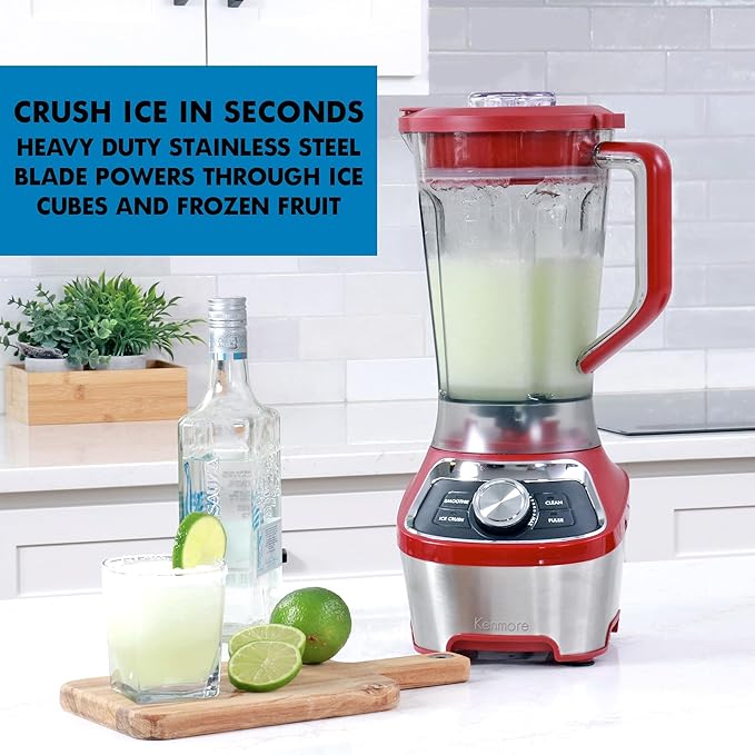 Kenmore Countertop Blender – Electric Mixer for Smoothies, Ice Crush & Pulse Function, Heavy Duty Tritan plastic Pitcher licuadora With 6 Speed, Kitchen Appliance, Dishwasher-Safe Jar, Red