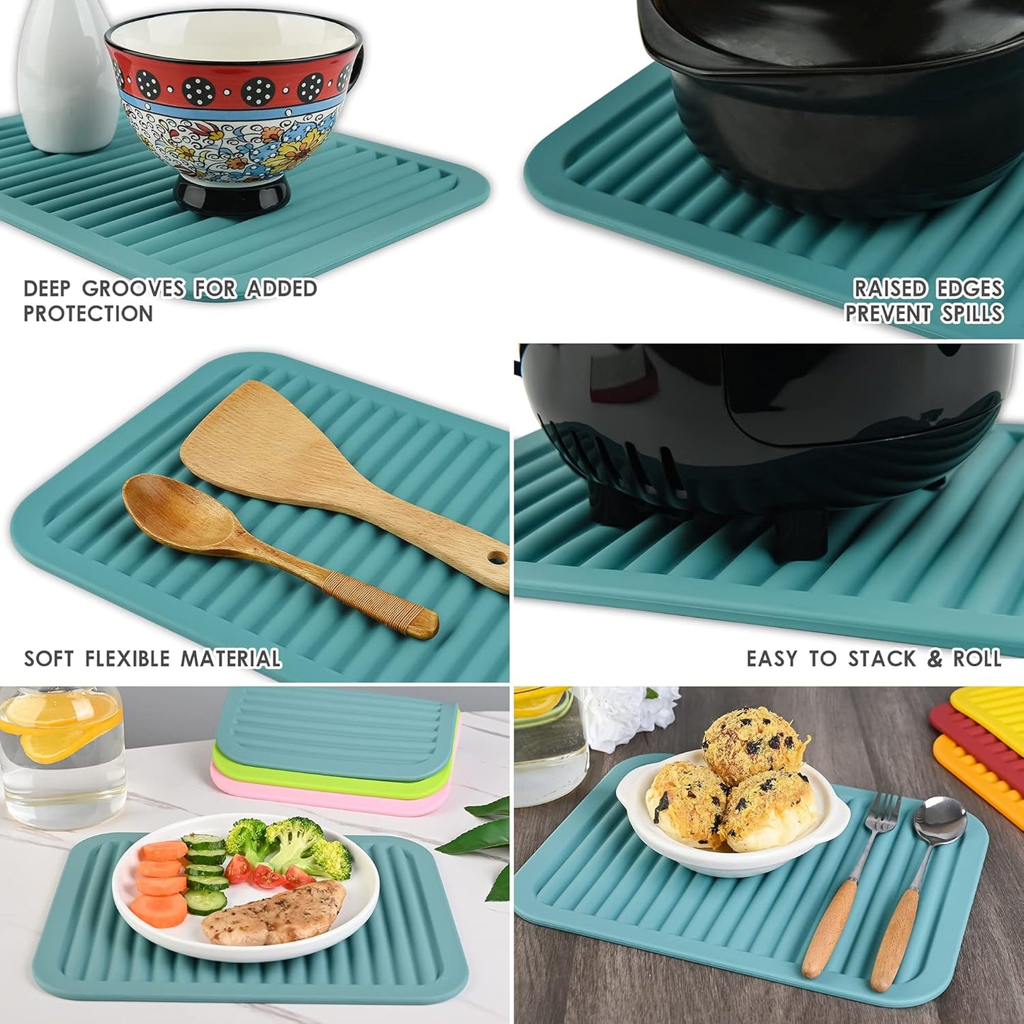 Smithcraft Silicone Trivets Mats for Hot Dishes and Hot Pots, Hot Pads for Countertops, Tables Pot Holders Spoon Rest Small Drying Mats Set of 2 Color Purple