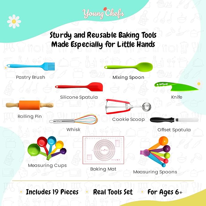 Young Chefs Kids Cooking Sets Real - 19 Pieces Real Baking Set - Easter Gifts for Kids 8-12 Years Cooking and Baking Set for Kids– Giftable Sets for Girls and Boys