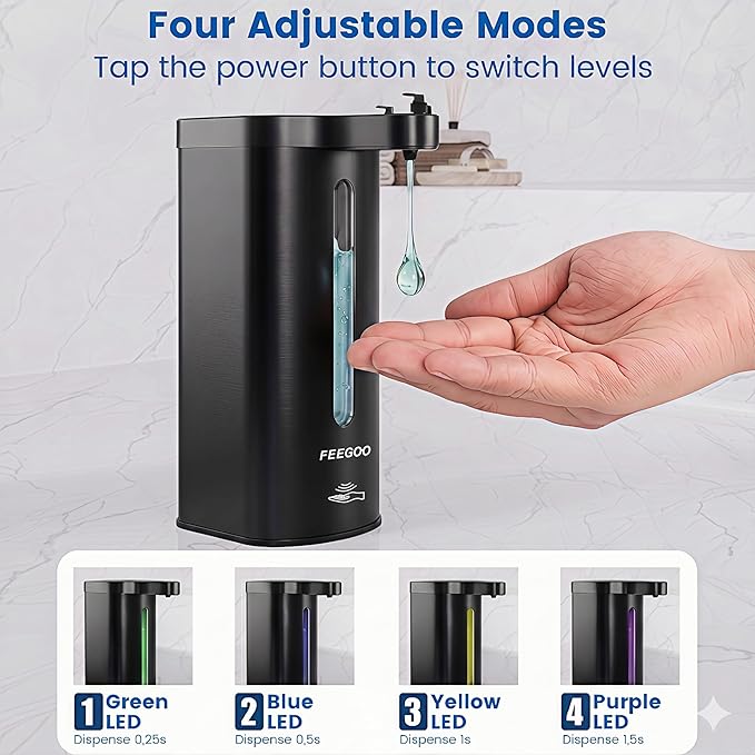 Touchless Automatic Soap Dispenser, 17 oz / 500ml Type-C Rechargeable Countertop Liquid Hand Soap Dispenser for Kitchen and Bathroom, Stainless Steel, Black