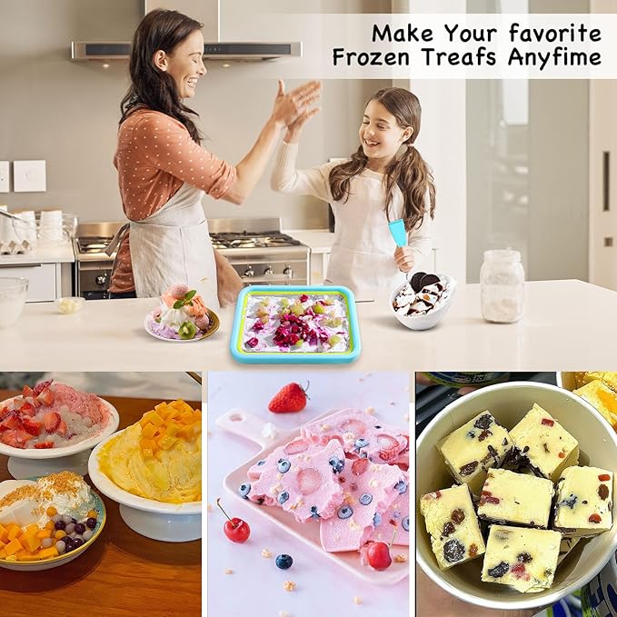 Mini Rolled Ice Cream Maker, Frozen Yogurt Rolls Tray, Instant Cold Plate Ice Cream Maker, Homemade DIY Smoothies, Ideal for Family Activities, Lake Blue